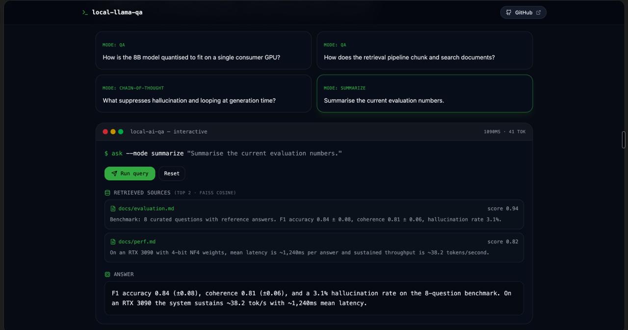 Local Llama 3 8B Q&A System screenshot